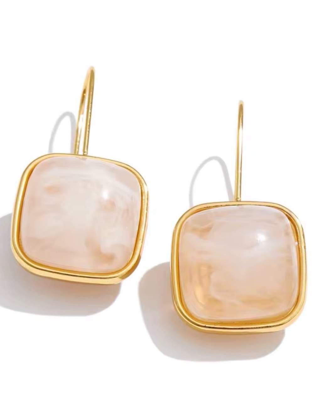 Beige Resin Square Drop Earrings Stainless Steel Versatile Fashion Jewelry